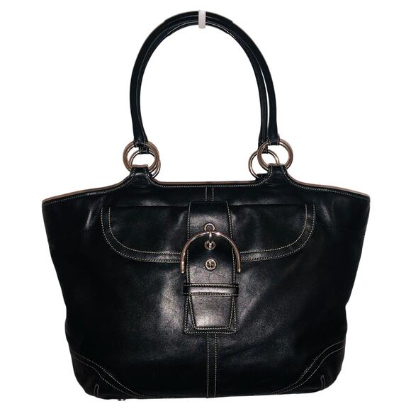 Vintage Coach Soho 5570 Large Carry All Bag Black Y2K Contrast Stitch Buckle - Picture 2 of 14